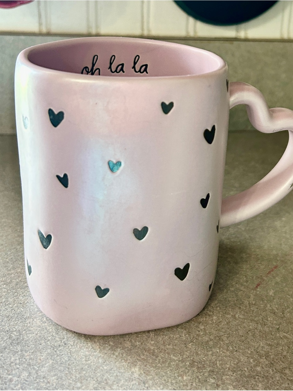 Rae Dunn Pink Heart Handle Ceramic Mug